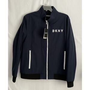DKNY Men’s Navy&White Bomber Style Jacket XL Full Zip Breathable Water Resident
